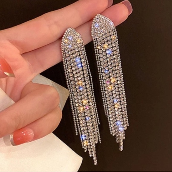 Rhinestone Bowknot Earrings Long - Picture 5 of 5